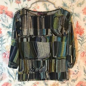 Vintage Peck & Peck Abstract Green and Blue Blouse
